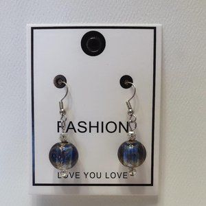 Ocean Blue and Gold leaf glass beads earrings